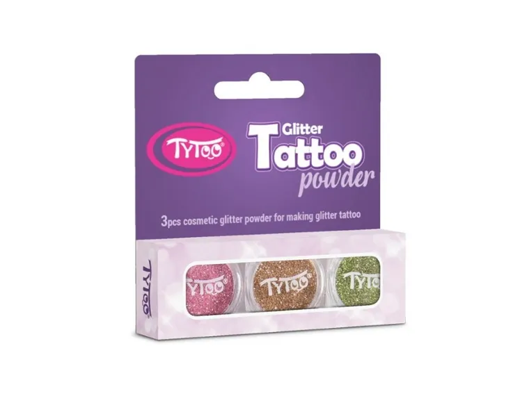 TyToo, tatuaże zestaw brokatów, złoty, różowy i zielony, 3 kolory