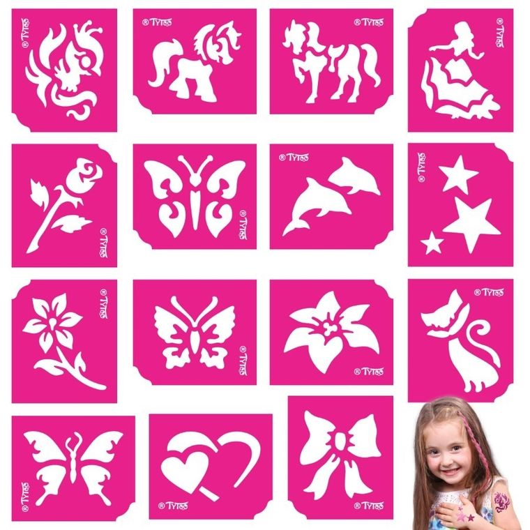 TyToo, zestaw szablonów do tatuaży, rozmarzona, 15 elemenetów