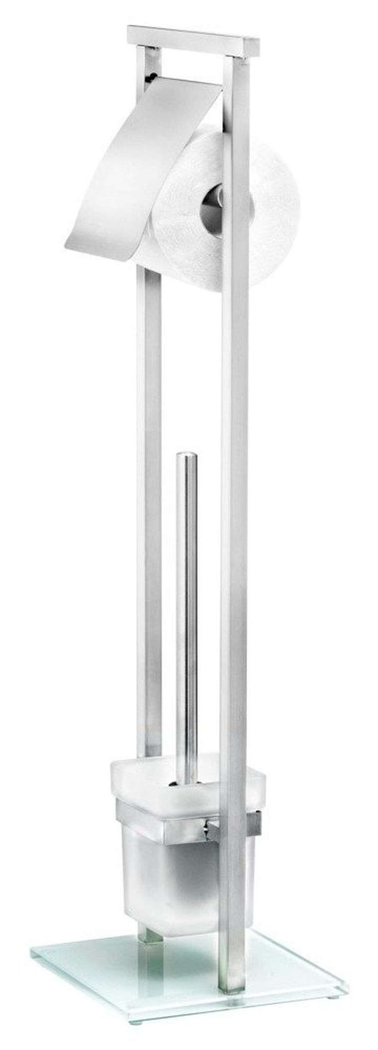 Uchwyt z osłonką na papier toaletowy i szczotka do WC, z pojemnikiem szklanym