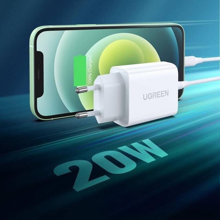 Ugreen, ładowarka sieciowa, USB Power Delivery 3.0 Quick Charge 4.0+, 20W, 3A, biały
