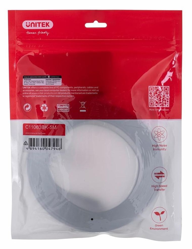 Unitek, C11063BK, kabel HDMI 2.0, czarny, 4K, 60 Hz, 5 m