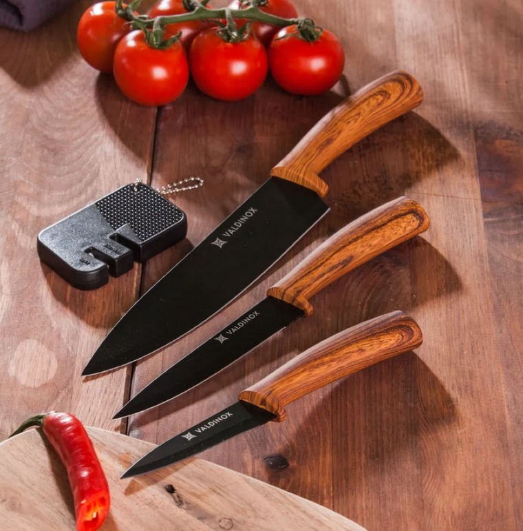 Valdinox, Impact, komplet 3 noży kuchennych z ostrzałką