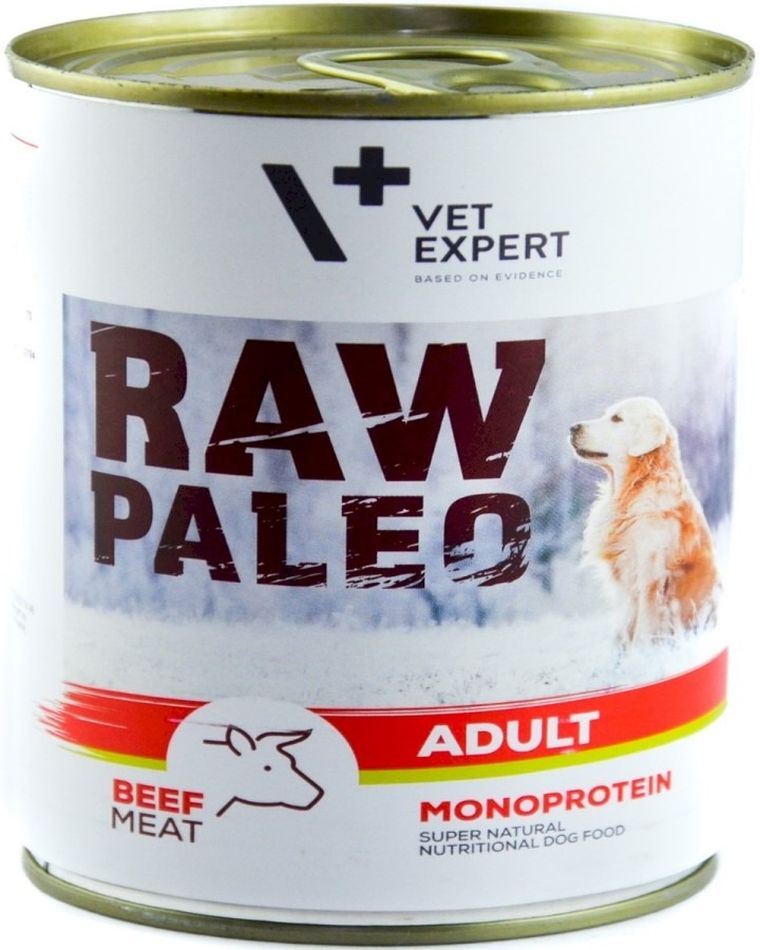 Vet Expert, Raw Paleo, Adult Monoprotein, bezzbożowa karma mokra dla psa, wołowina, 800g