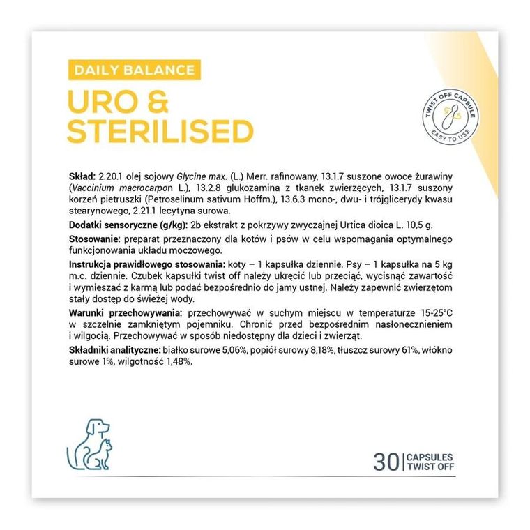 Vetexpert, Uro & Sterilised, preparat na układ moczowy, 30 kapsułek