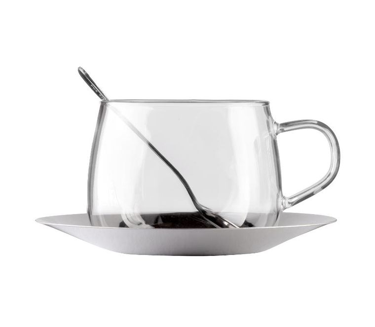 Vialli Design, Eva, filiżanka z łyżeczką i stalowym spodkiem, 400 ml