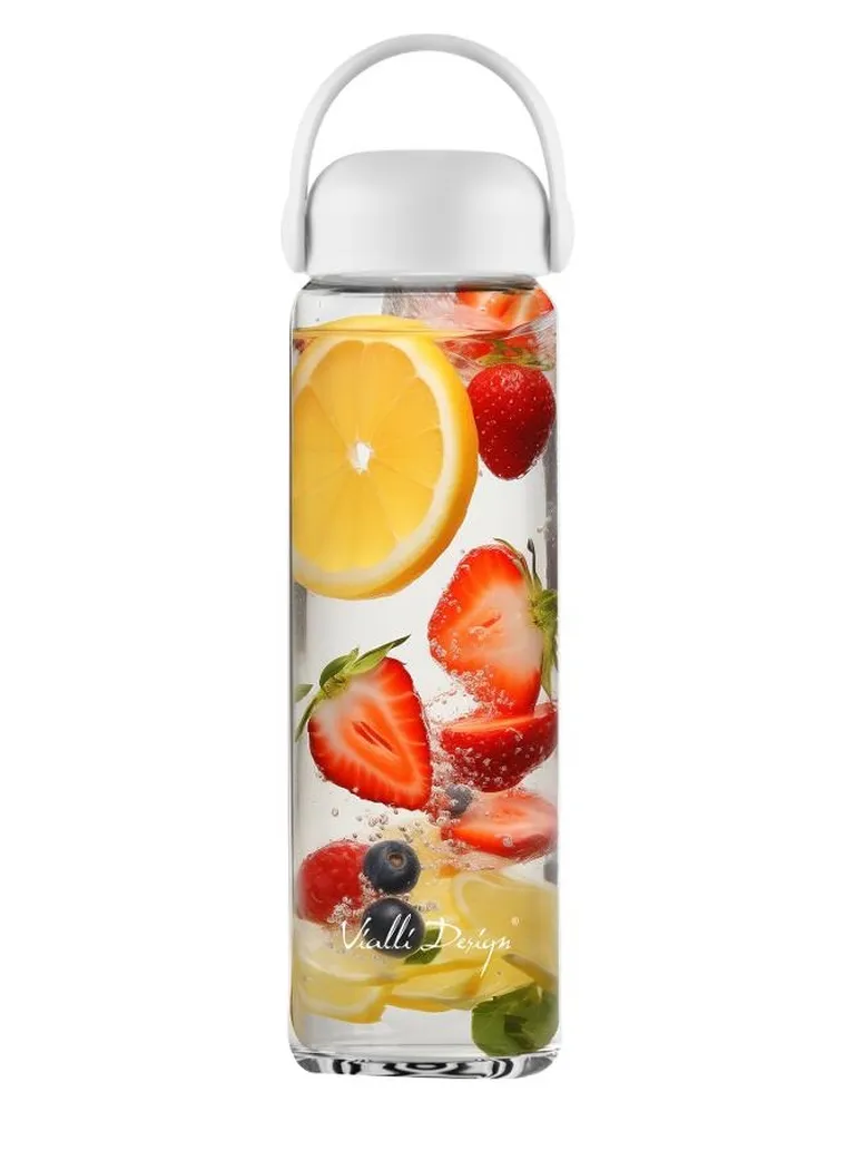 Vialli Design, Fuori, szklana butelka na wodę, biała, 540 ml