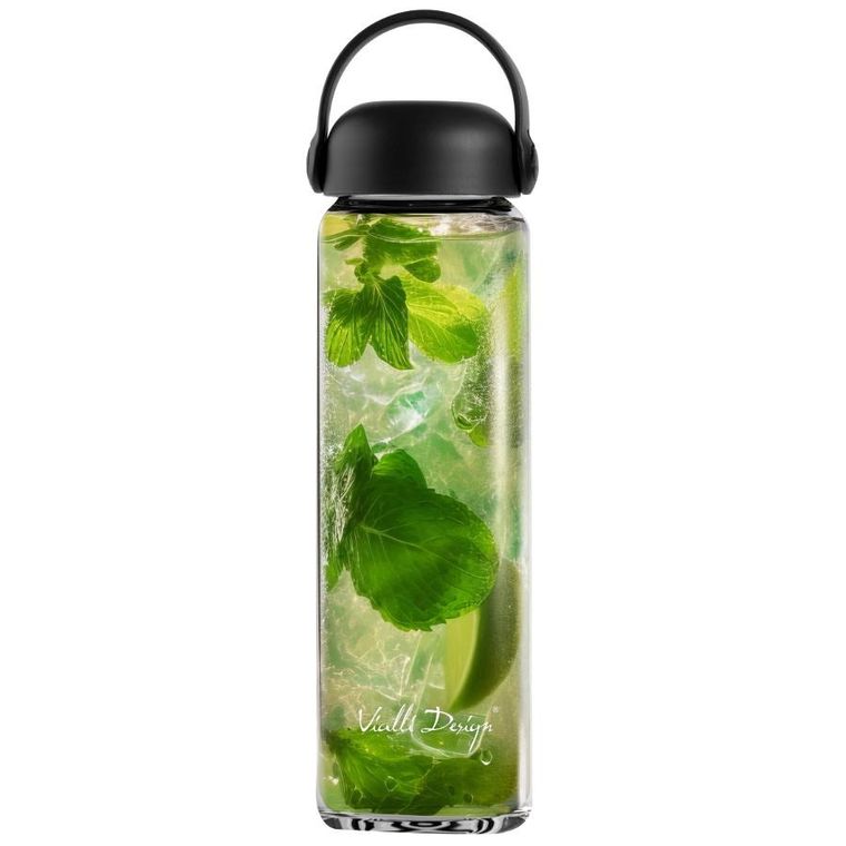 Vialli Design, Fuori, szklana butelka na wodę, czarna, 540 ml