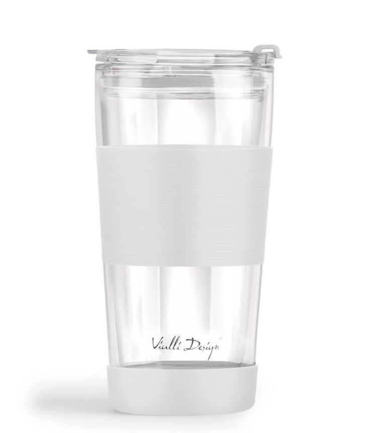 Vialli Design, kubek termiczny szklany ze słomką, 600 ml, biały Fuori