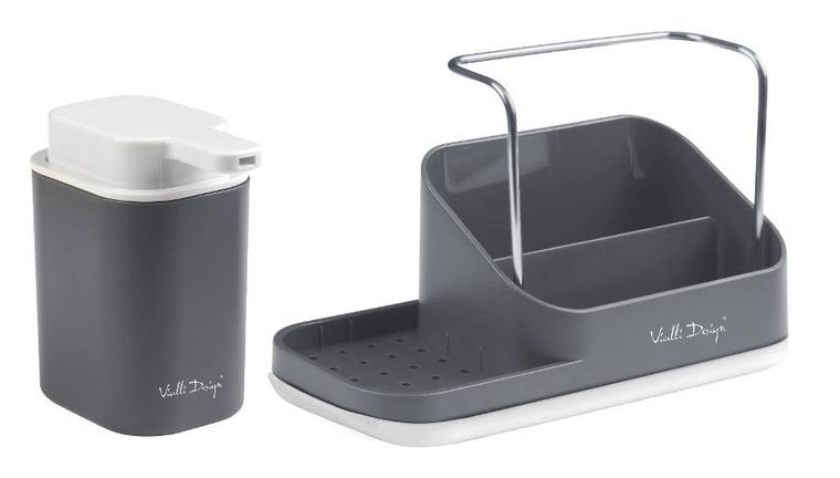 Vialli Design, Livio Duo, organizer kuchenny z dozownikiem na płyn, szary