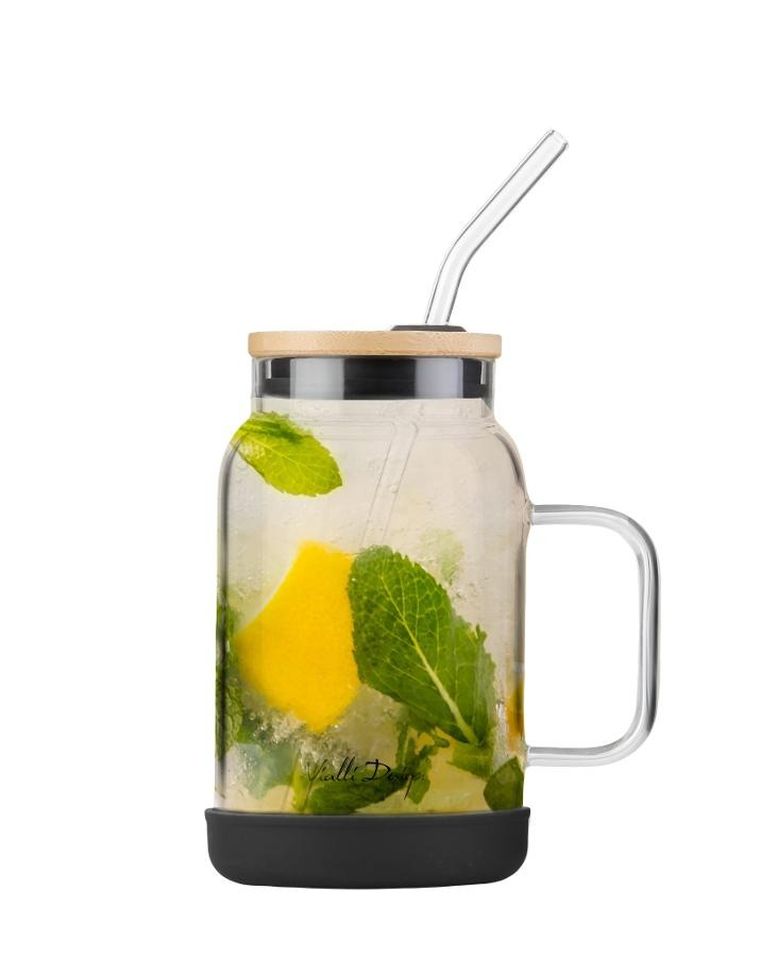 Vialli Design, słoik ze słomką, 600 ml, czarny Fuori