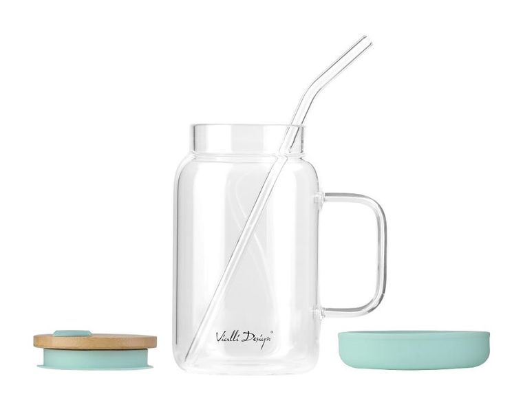 Vialli Design, słoik ze słomką, 600 ml, miętowy Fuori