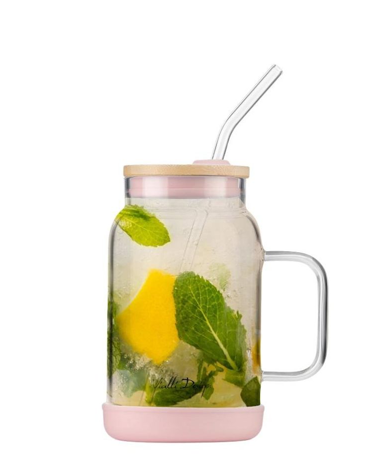 Vialli Design, słoik ze słomką, 600 ml, różowy Fuori