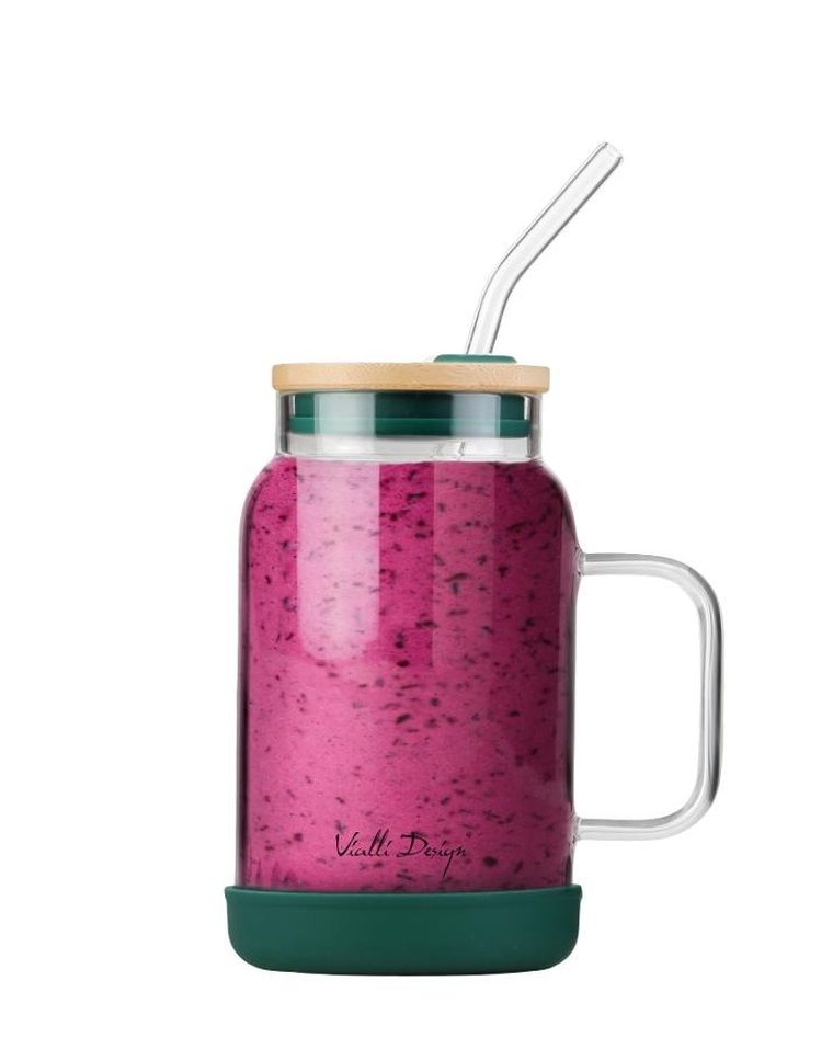 Vialli Design, słoik ze słomką, 600 ml, zielony Fuori