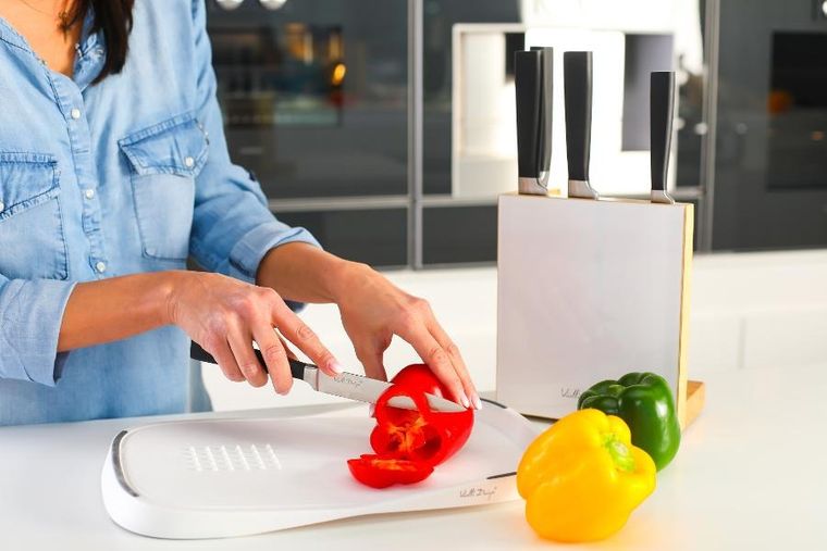 Vialli Design, zestaw 5 noży w bloku FINO z deską, Livio, biały