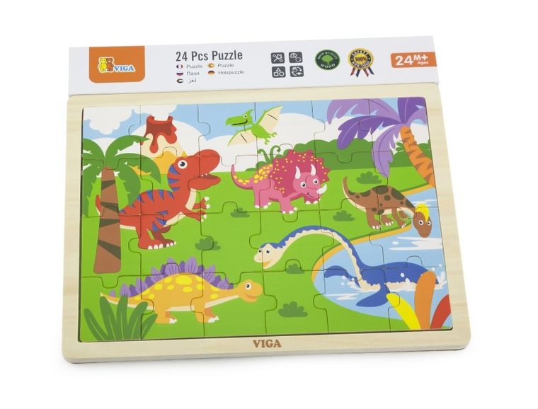 Viga, Dinozaury, puzzle na podkładce, 24 elementy