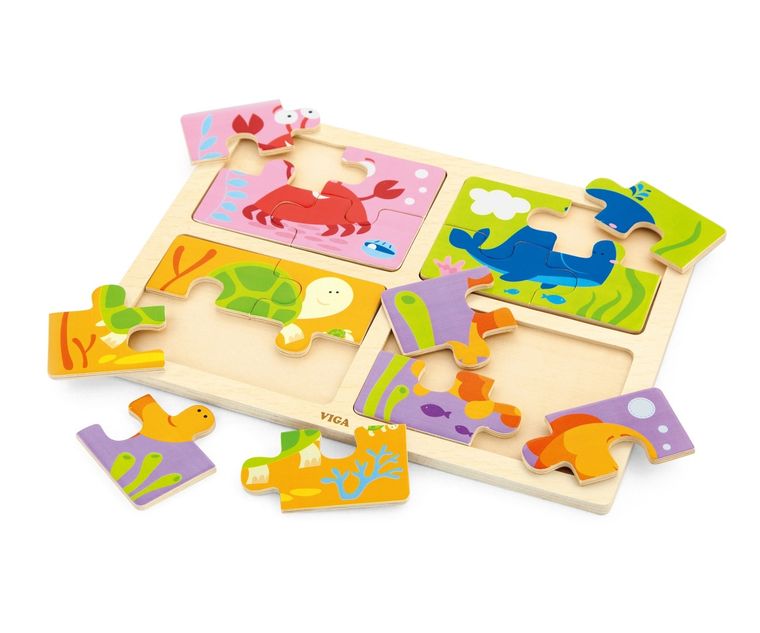 Viga, morze, puzzle drewniane na podkładce, 4w1, 16 elementów