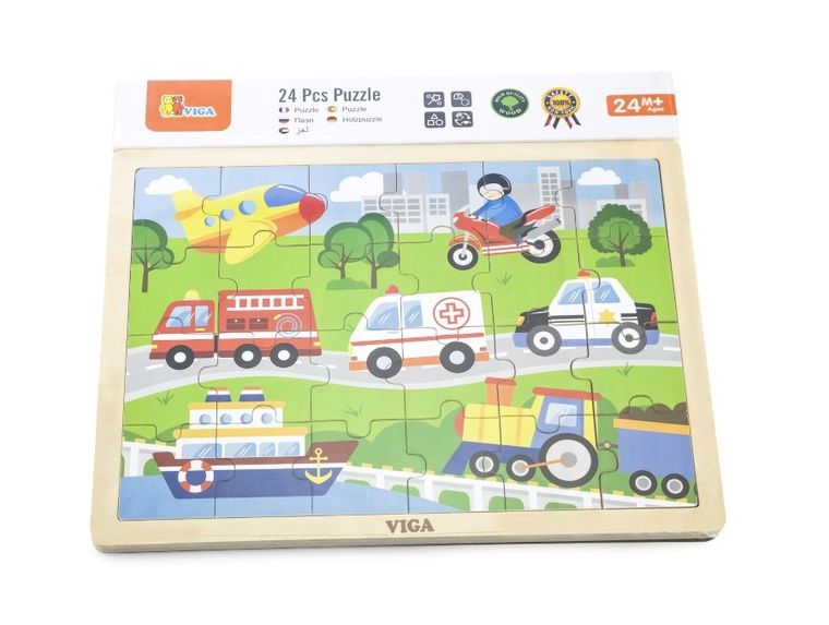 Viga, Pojazdy w mieście, puzzle na podkładce, 24 elementy