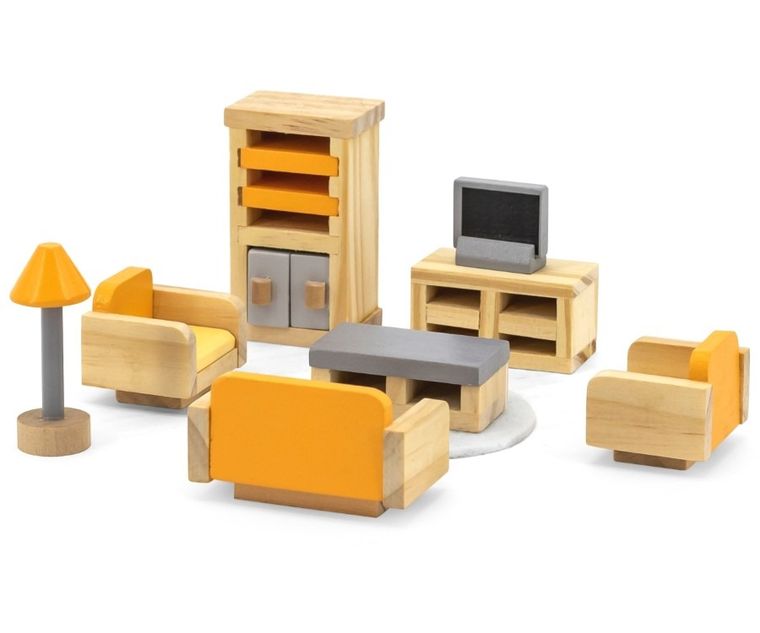 Viga, PolarB, zestaw mebelków do domku dla lalek, pokój dzienny z telewizorem