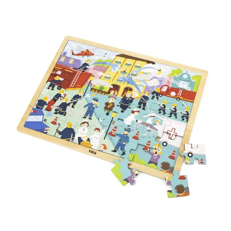 Viga, Poznajemy pracę strażaka, drewniane puzzle na podkładce, 48 elementów