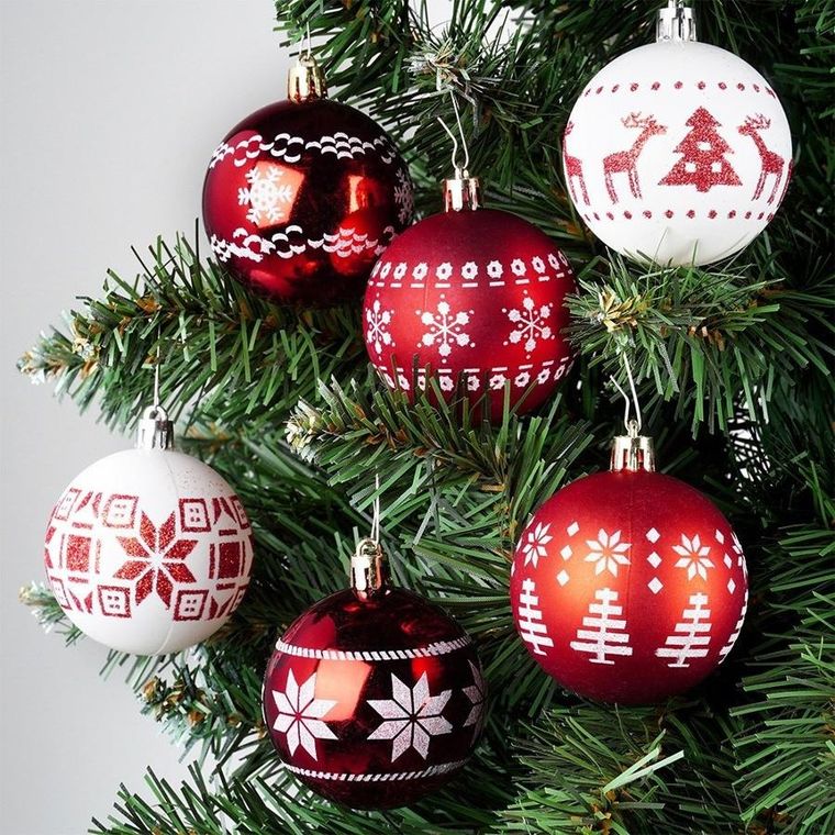 Vilde, bombki choinkowe, nietłukące, czerwone, białe, 6 cm, 30 szt.