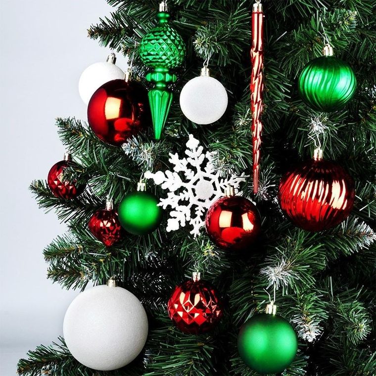 Vilde, bombki choinkowe nietłukące, czerwone, zielone, białe, 57 szt.