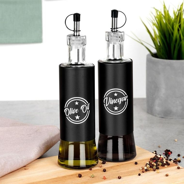 Vilde, butelki na oliwę i ocet, szklane, czarne, 300 ml, 2 szt.
