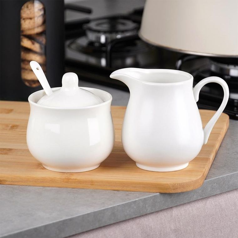 Vilde, cukierniczka i mlecznik, porcelanowe, białe, 3 elementów