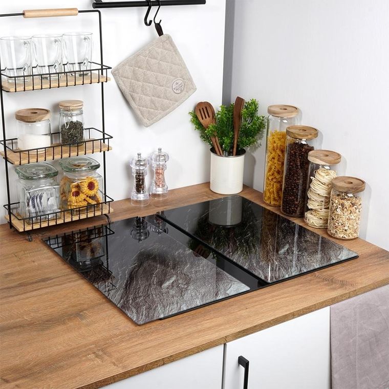 Vilde, deska do krojenia i osłona kuchenki, szklana, 60-52 cm, 2 szt.