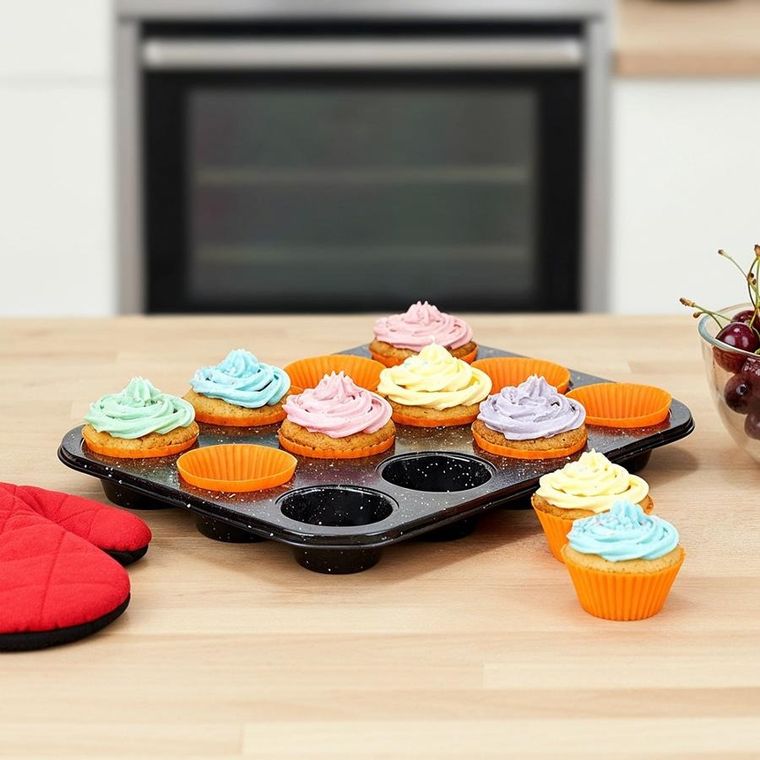 Vilde, forma do muffinek, z foremkami silikonowymi, grafitowa, 13 elementów
