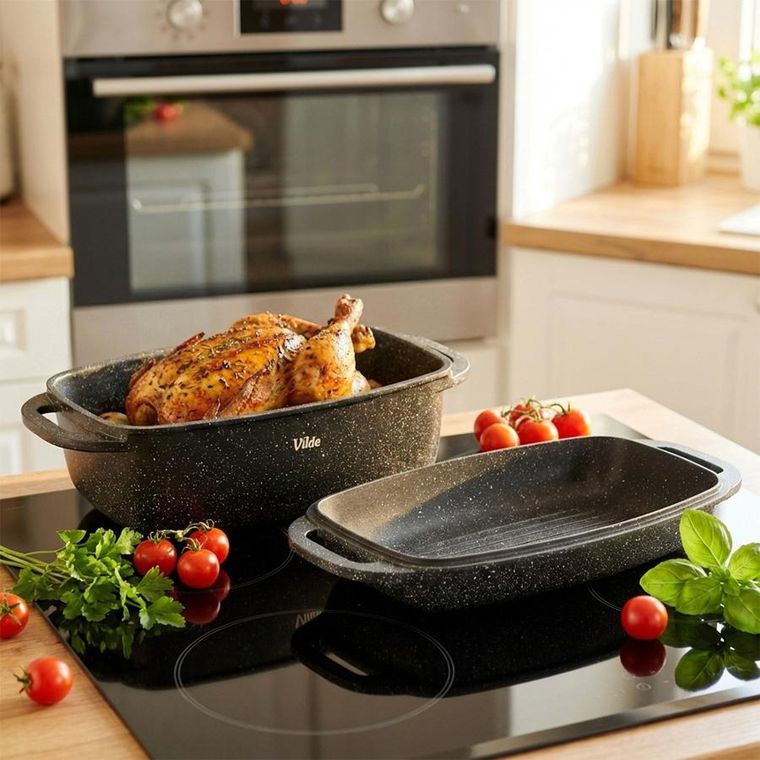 Vilde, Granitica, brytfanna granitowa z pokrywką 2w1, 5,5+2,5l, 40-22,5-16 cm