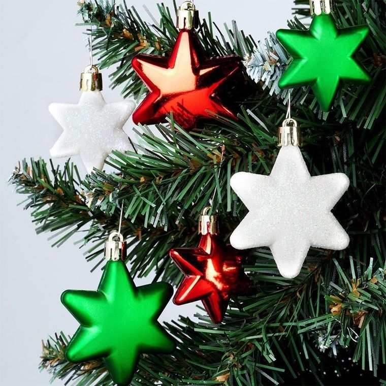 Vilde, Gwiazdki, bombki choinkowe nietłukące, czerwone, zielone, białe, 6/5 cm, 16 szt.