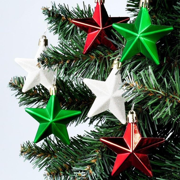 Vilde, Gwiazdki, bombki choinkowe nietłukące, czerwone, zielone, białe, 6,5 cm, 8 szt.