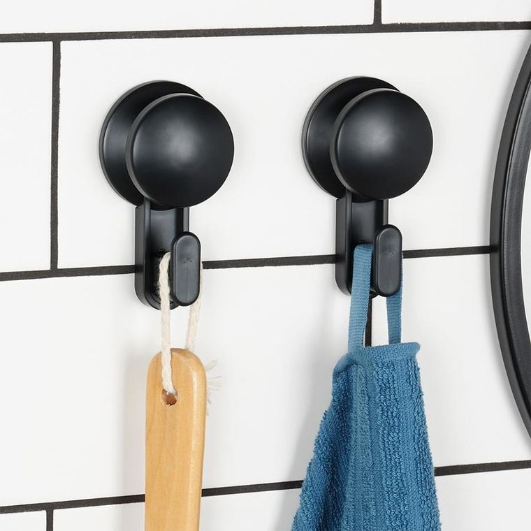 Vilde, haczyk wieszak na przyssawkę, czarny, 5,5 cm, 2 szt.