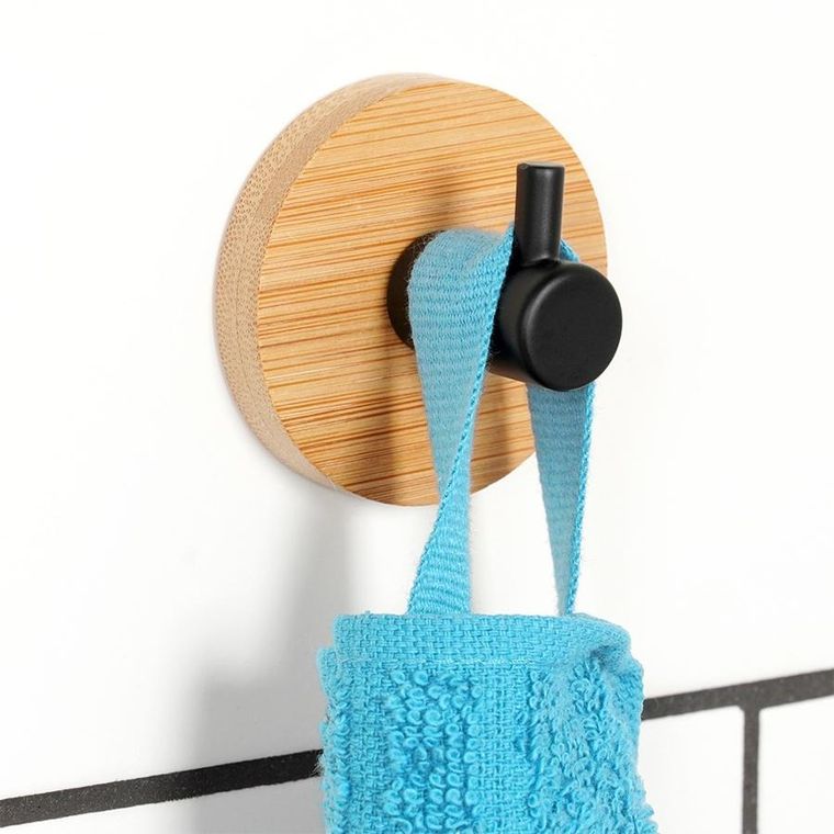 Vilde, haczyk, wieszak samoprzylepny, drewniany, metalowy, czarny, 5-3,5 cm