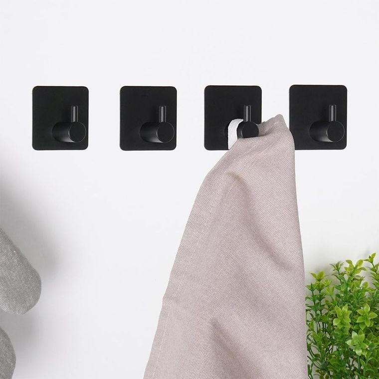 Vilde, haczyk wieszak samoprzylepny, stalowy, czarny, 4 szt.