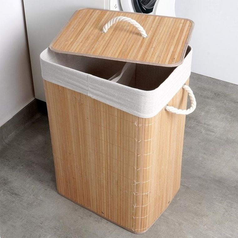 Vilde, kosz na pranie bambusowy beżowy, 70 l