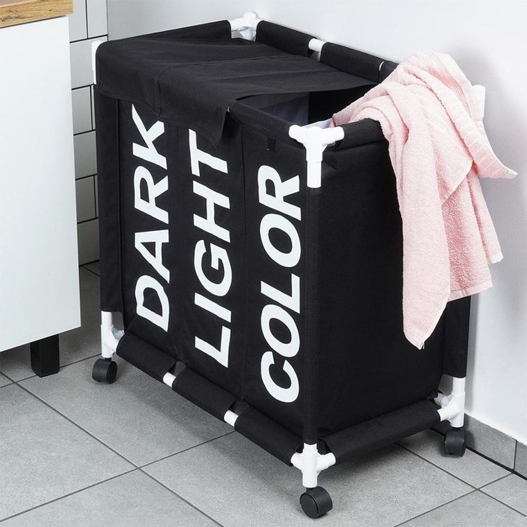 Vilde, kosz na pranie na kółkach, trzykomorowy, 137l