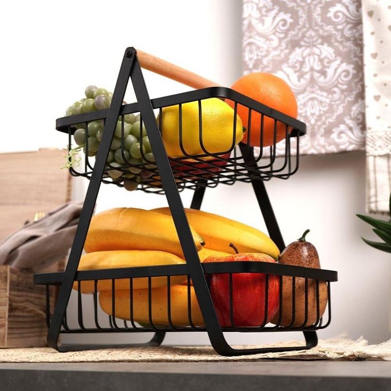 Vilde, koszyk dwupoziomowy, metalowy, czarny loft, 27-17,5-29 cm