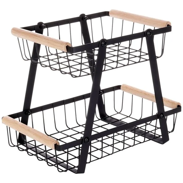 Vilde, koszyk na owoce, metalowy czarny, 2-poziomowy