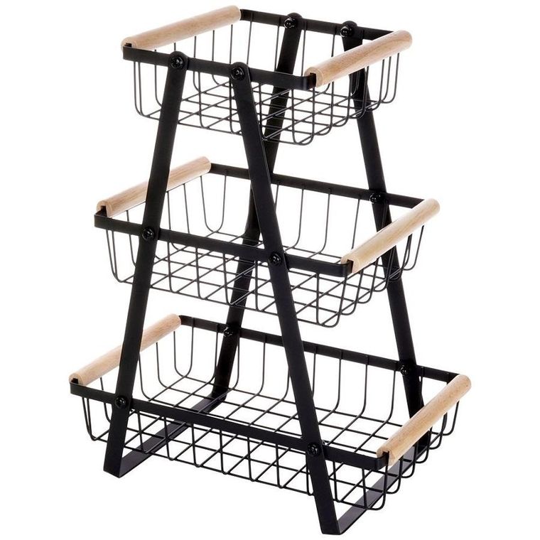 Vilde, koszyk na owoce, metalowy czarny, 3-poziomowy