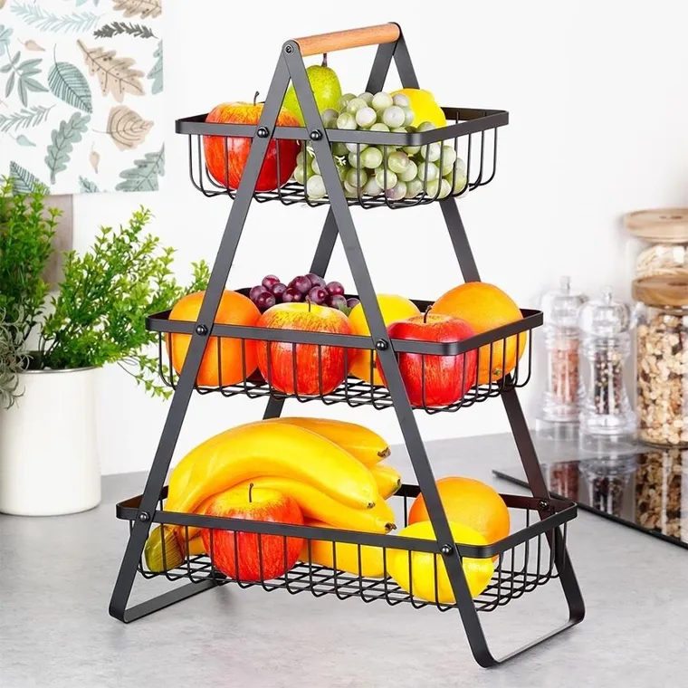 Vilde, koszyk na owoce metalowy, czarny, 3-poziomowy
