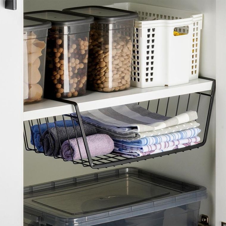 Vilde, koszyk podwieszany pod półkę, metalowy, czarny, 40,5-26,5-14,5 cm