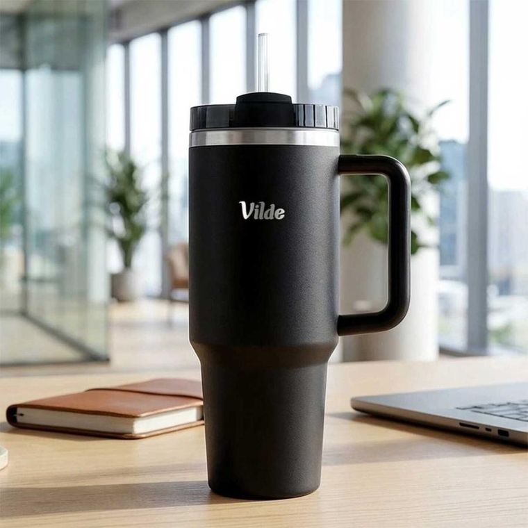 Vilde, kubek termiczny, stalowy, czarny z uchwytem, 1,2l