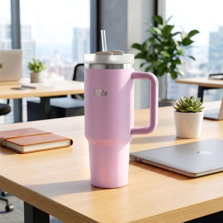 Vilde, kubek termiczny z uchwytem, stalowy, różowy, 1,2l