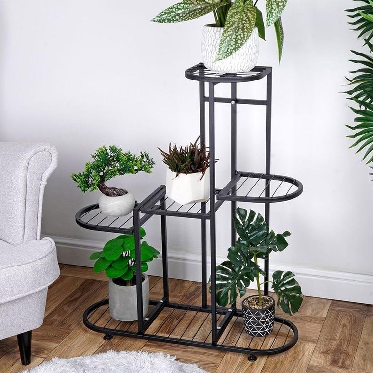 Vilde, kwietnik metalowy 5-poziomowy, czarny, 84,5 cm