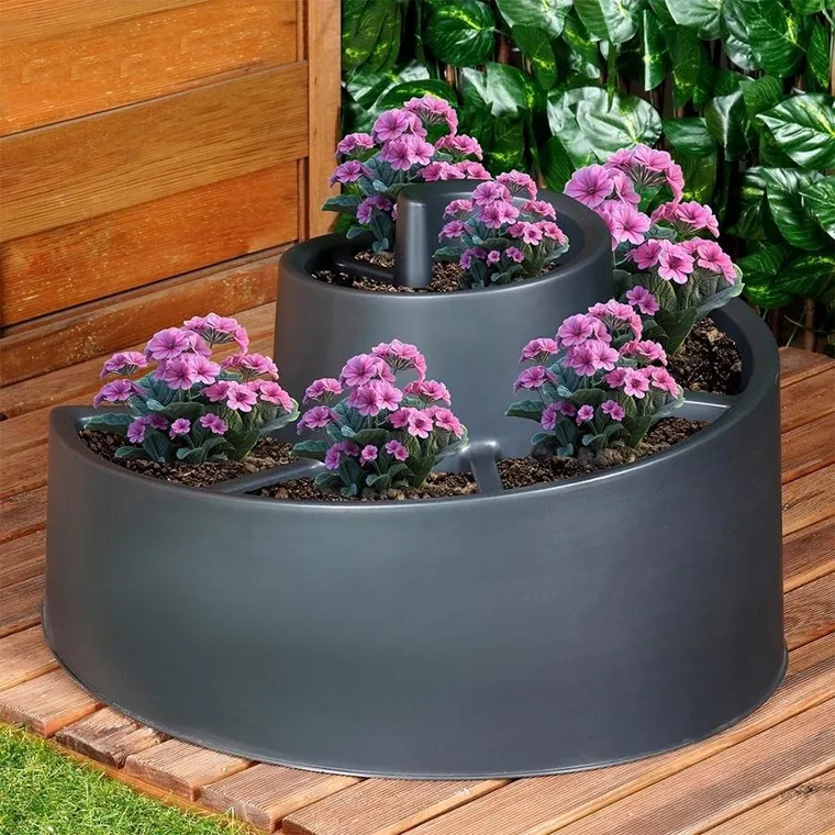 Vilde, kwietnik ogrodowy plastikowy, spiralny, czarny, 53-43,5-32,5 cm