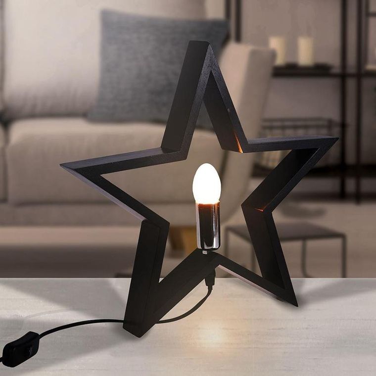 Vilde, lampa stołowa, gwiazda drewniana, czarna, 36.5-5.5-34.5 cm