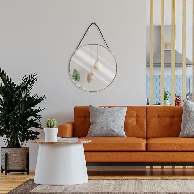 Vilde, lustro ścienne okrągłe, do zawieszenia, miedziane, metalowa rama, 38 cm