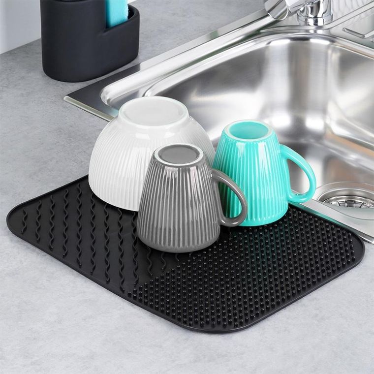 Vilde, mata do suszenia naczyń, silikonowa, czarna, 34-26,5 cm