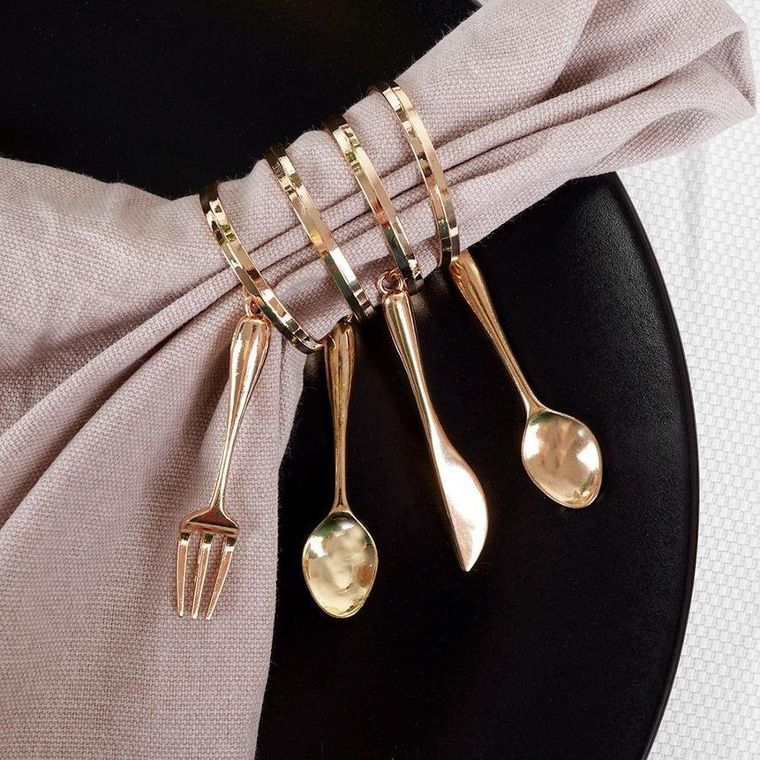 Vilde, obrączki na serwetki, metalowe złote sztućce, 4 szt.